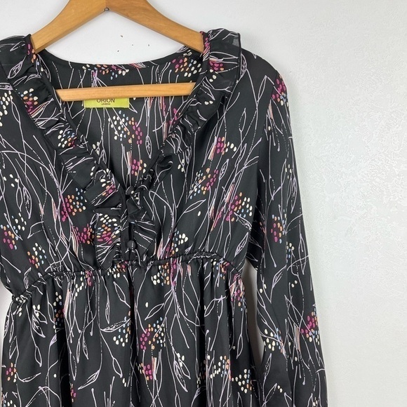 ORION London Black Pink Floral Print Mini Dress V-neck 3/4 Sleeve - Picture 2 of 10